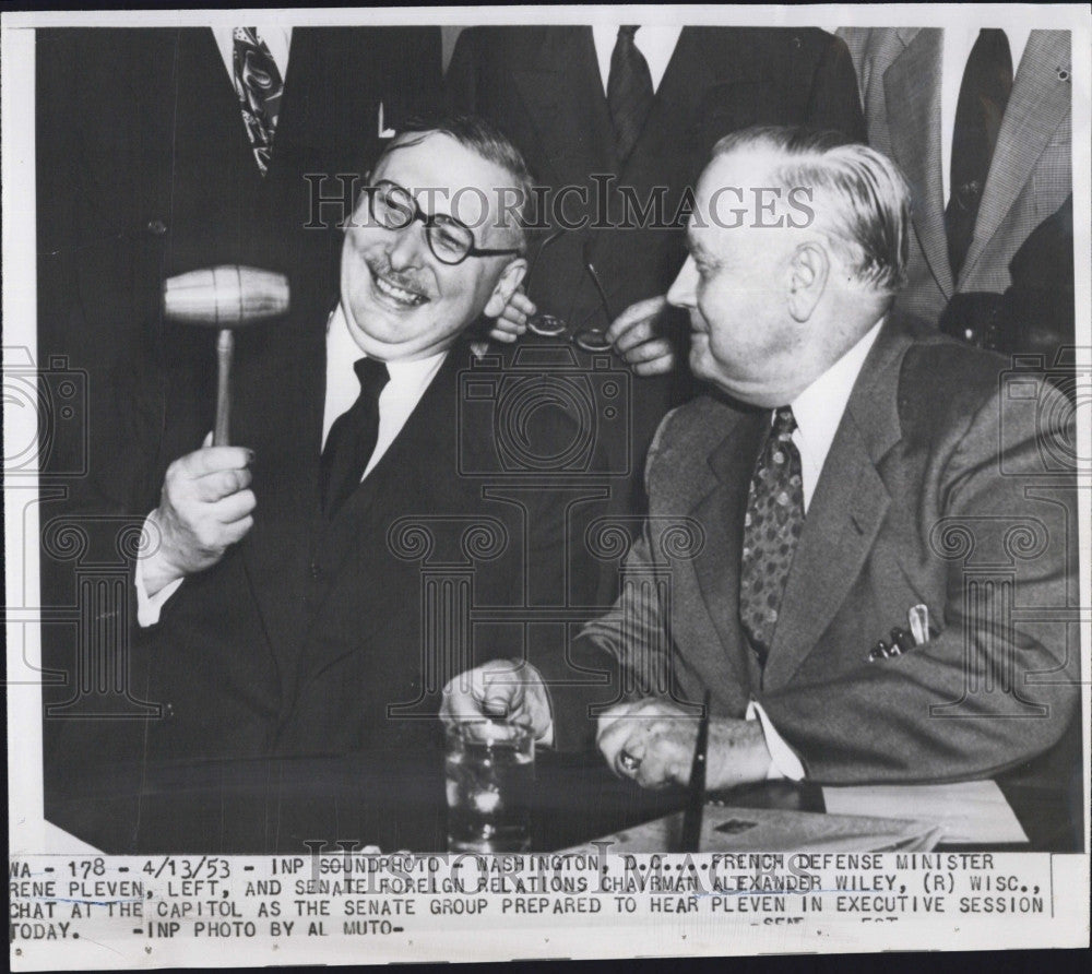 1953 Press Photo French Defense Min. Rene Pleven &amp; Alexander Wiley - Historic Images