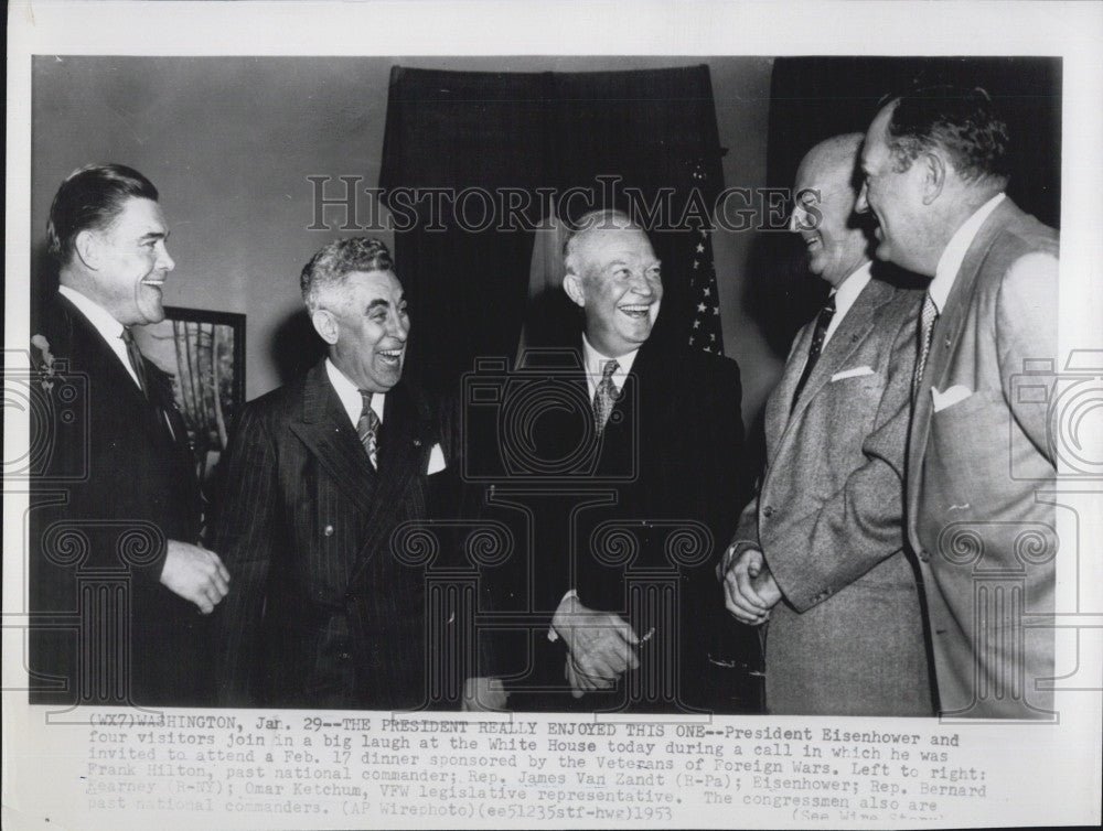 1953 Press Photo Pres Eisenhower,F Hilton,Rep J Van Zandt,RepB Kearny,O Ketchum - Historic Images