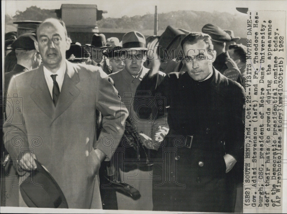 1952 Press Photo Presidential Candidate Adlai Stevenson Visits Notre Dame - Historic Images