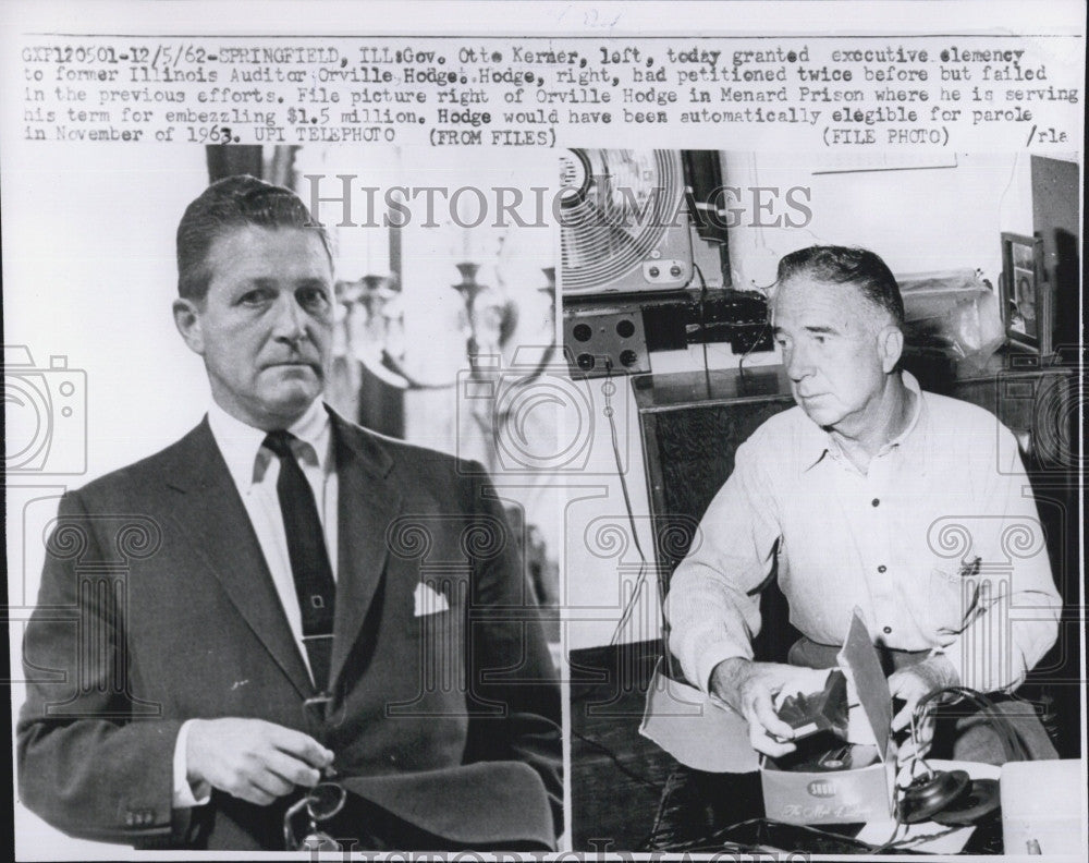 1962 Press Photo Ill Gov. Otto Kerner &amp; Orville Hodge - Historic Images