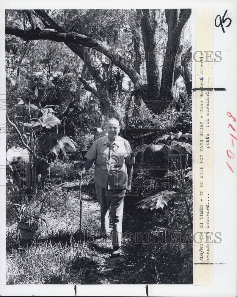 1980 Press Photo John Hamletts strolls through his backyard - Historic Images