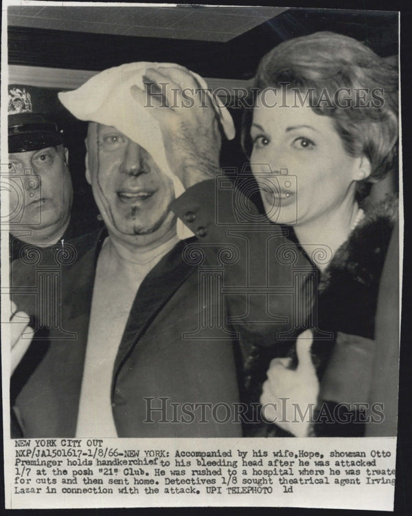 Director Otto Preminger accompanied by wife Hope after attack 1966 ...