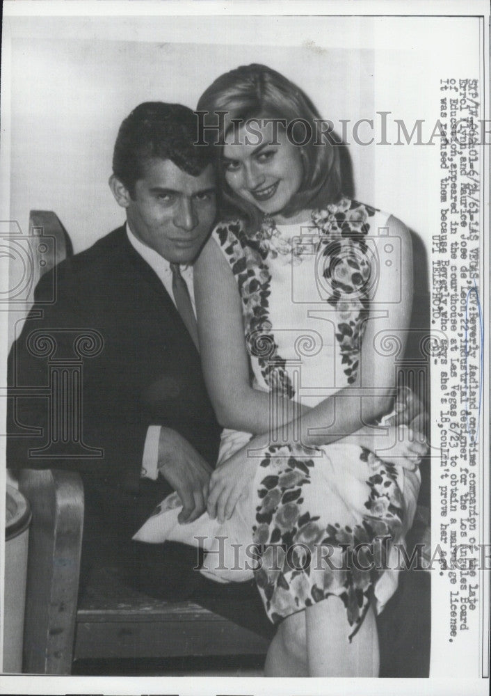 1961 Press Photo Beverly Aadland Maurice Jose De Leon To Be Wed In Las Vegas - Historic Images