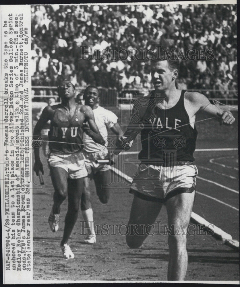 1961 Press Photo Yale&#39;s Thomas Carroll at Silver Baton Series College Sprint - Historic Images