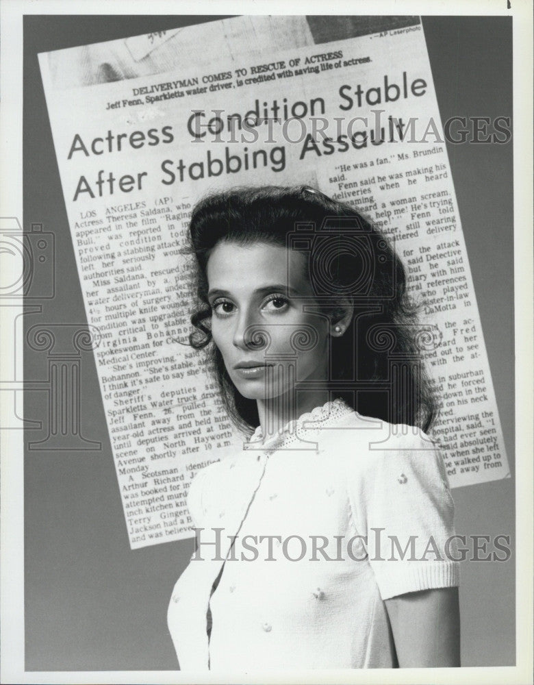 1984 Press Photo Theresa Saldana stars in &quot;Victims for Victims&quot; - Historic Images