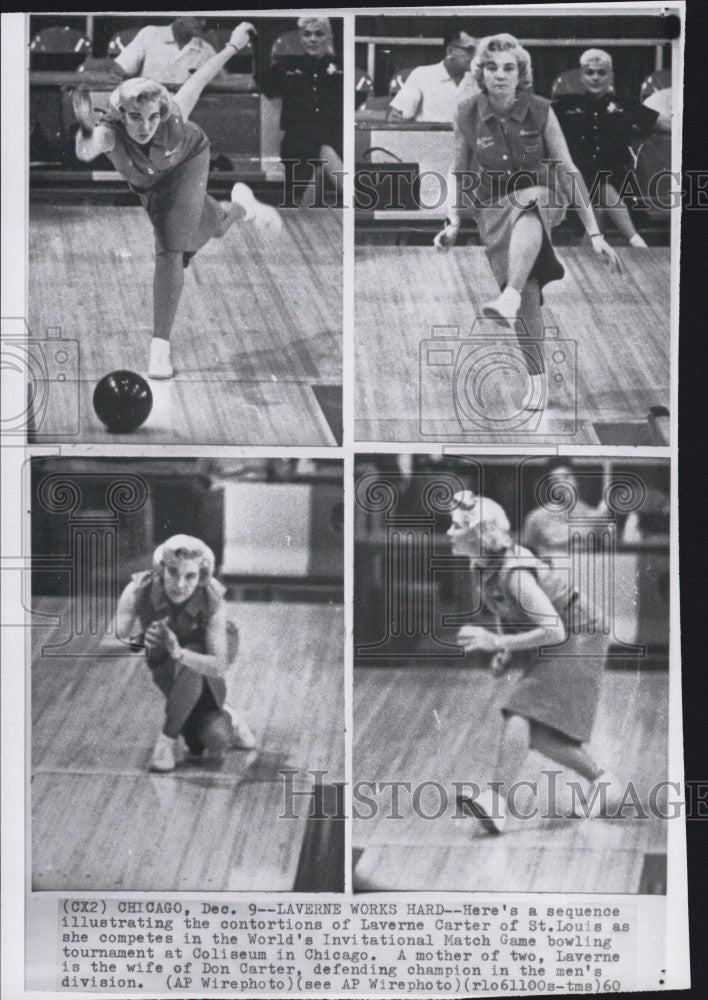 1960 Press Photo Laverne Carter competing in World&#39;s Invitational Bowling Match - Historic Images