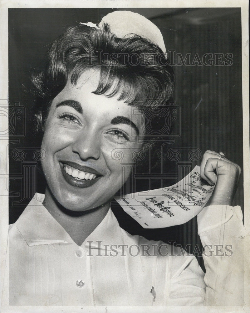 1961 Press Photo Alumnae Scholar in nursing Frances Ann Caprera got first honors - Historic Images