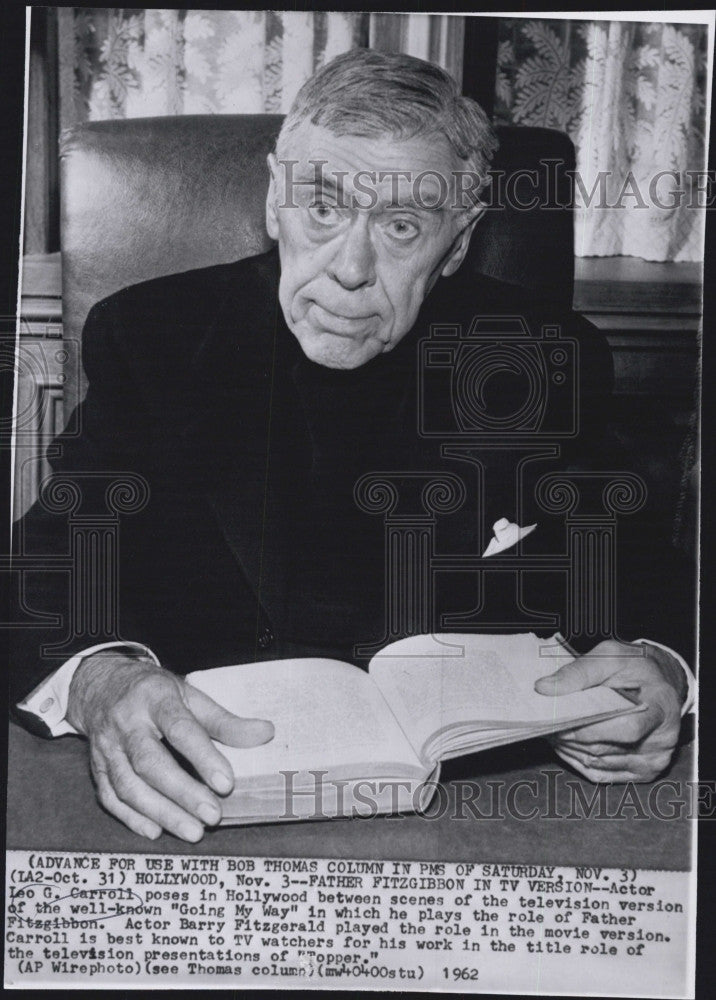1962 Press Photo Leo Carroll Stars As Father Fitzgibbon - Historic Images