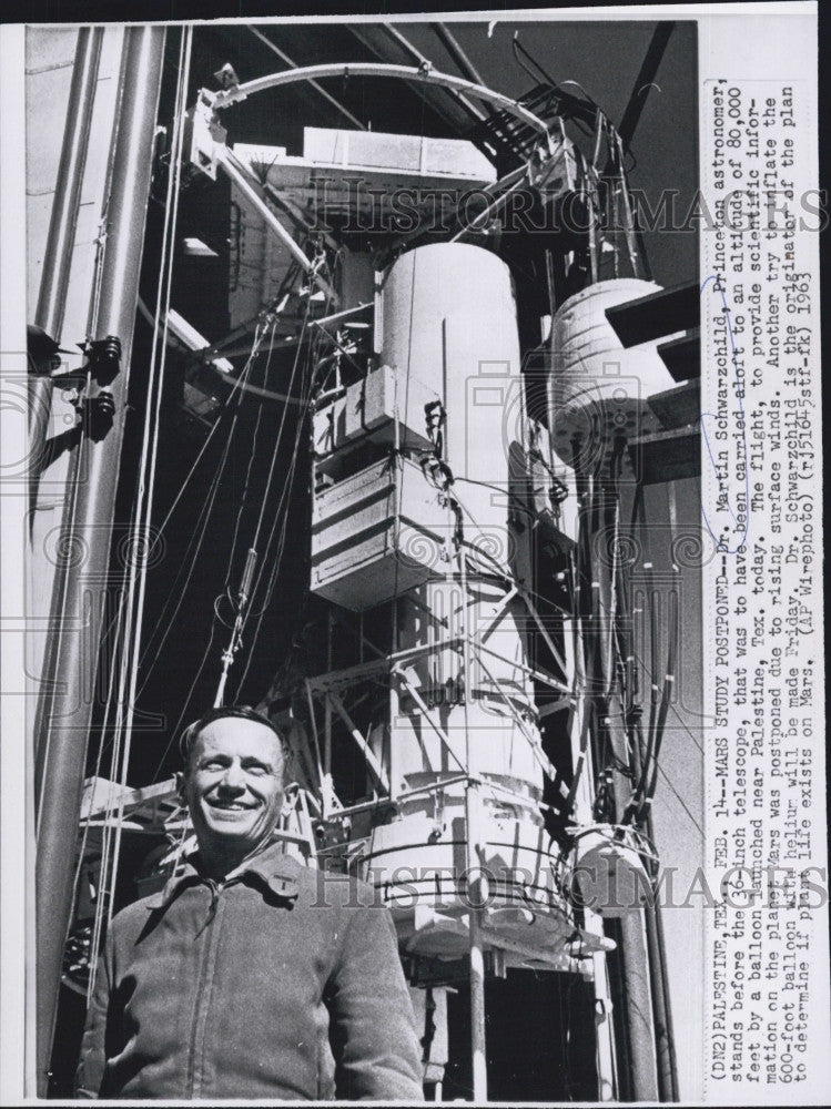 1963 Press Photo Dr Martin Schwarzchild With Mars Telescope - Historic Images