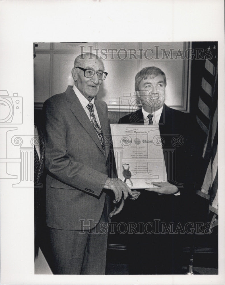 1992 Press Photo Former Boxer Al Clemente Honored By Medford Mayor - Historic Images