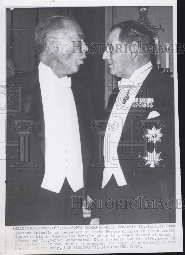 1960 Press Photo Denmark&#39;s King Frederik IX with Secretary of State Herter - Historic Images