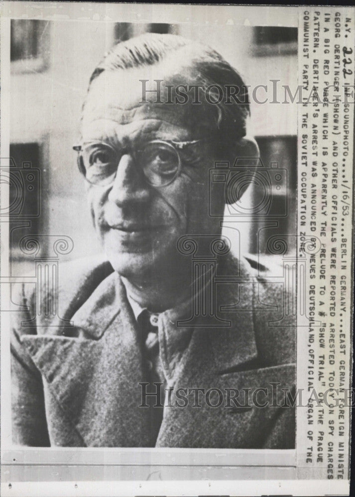 1953 Press Photo E German Foreign Minister, Georg Dertinger - Historic Images