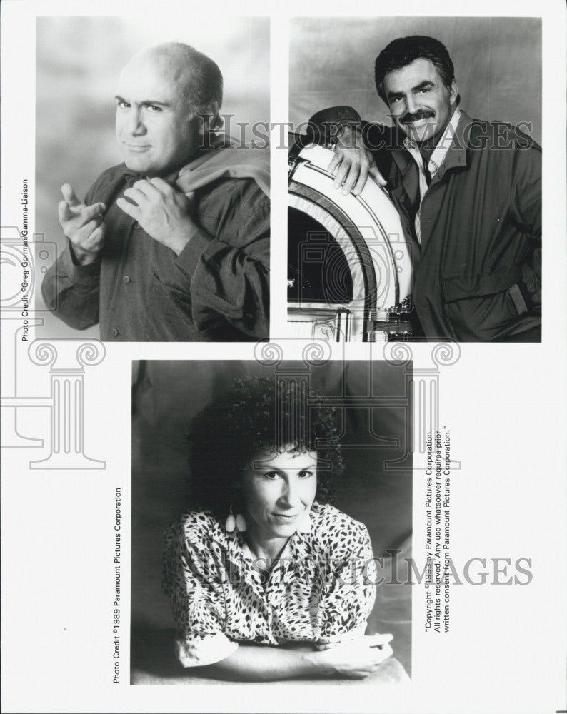 1993 Press Photo Actor Danny DeVito,Rhea Pearlman &amp; Burt Reynolds - Historic Images