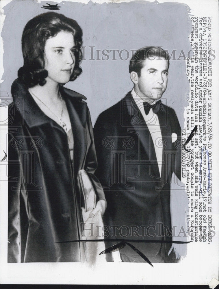 1964 Press Photo Denmark&#39;s Princess Anne Marie and King Constantine of Greece - Historic Images