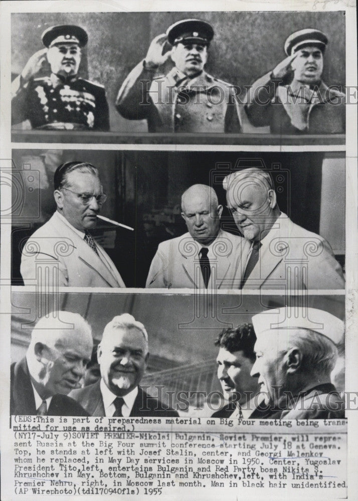 1955 Press Photo Russian N Bulganin,J Stalin,G Malenkov,Pres Tito,N Krushchev - Historic Images