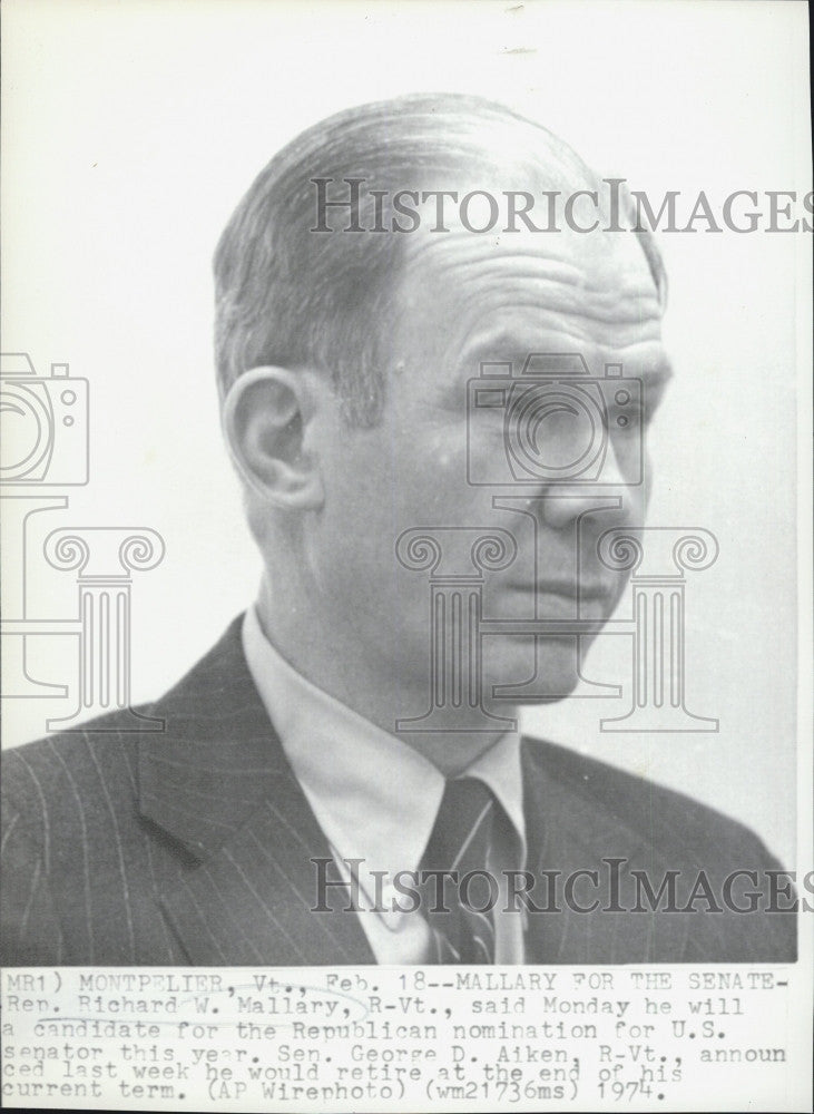 1974 Press Photo Richard Mallary, US Senator - Historic Images