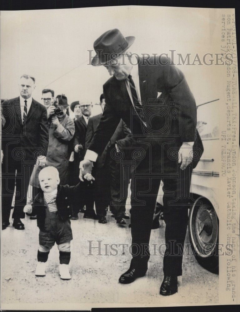 1968 Press Photo President Lyndon Johnson and his grandson Patrick Lyndon Nugent - Historic Images