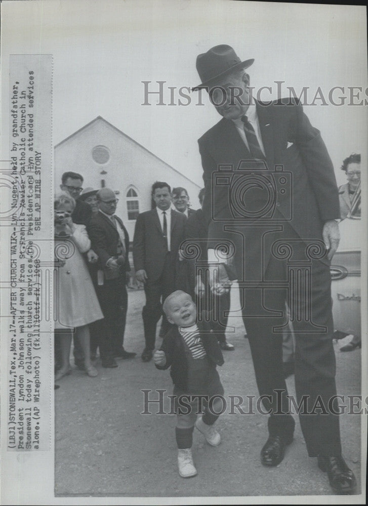 1968 Press Photo President Lyndon Johnson and grandson Lyn Nugent - Historic Images