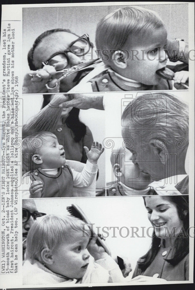 1968 Press Photo President Johnson&#39;s Grandson Lyn Nugent Getting Haircut - Historic Images