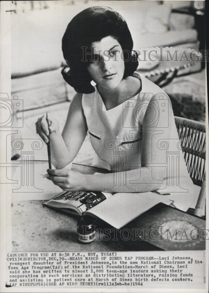 1964 Press Photo Luci Johnson, youngest daughter of President Johnson - Historic Images