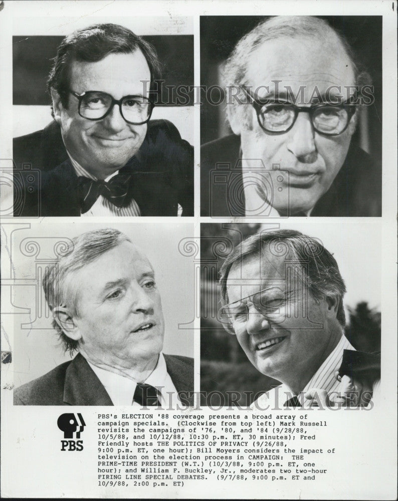 1989 Press Photo Mark Russell, Fred Friendly, Bill Moyers, William Buckley, Jr. - Historic Images