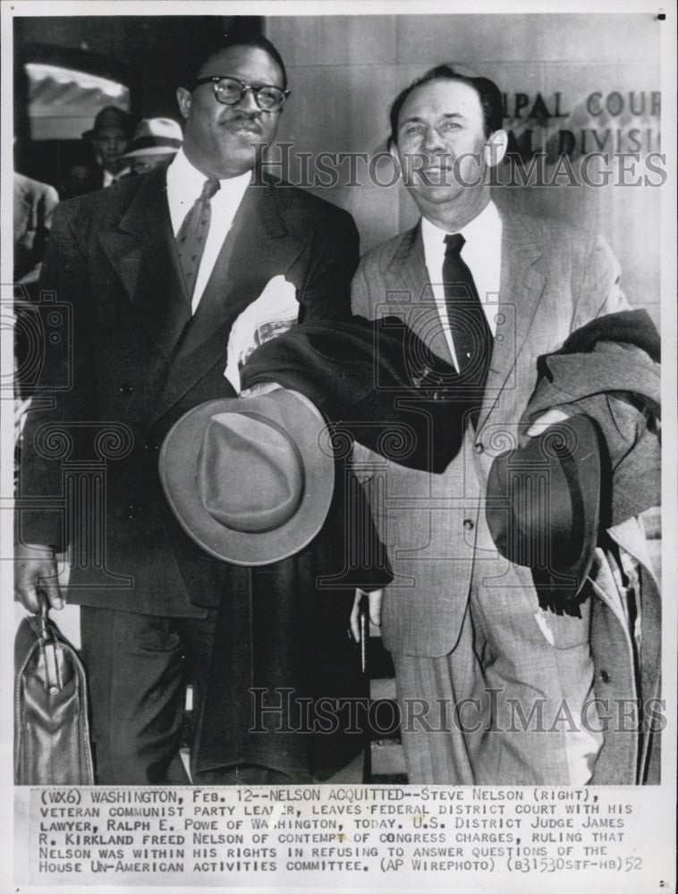 1952 Press Photo Steve Nelson, veteran communist leader party leader - Historic Images