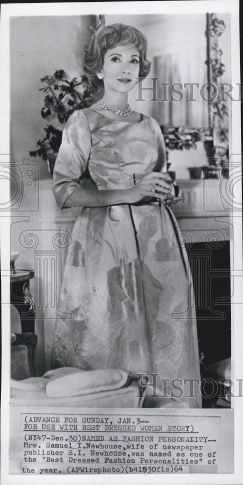 1964 Press Photo Mrs. Samuel Newhouse, one of &quot;Best Dressed Personalities&quot; - Historic Images