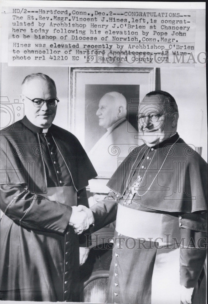 1959 Press Photo Rt. Rev. Msgr. Vincent J. Hines, Archbishop Henry J. O&#39;Brien - Historic Images