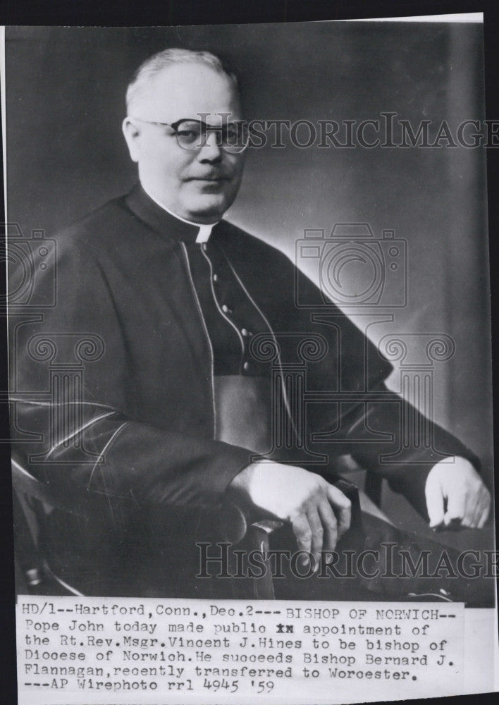 1959 Press Photo Pope John made public appointment Rt. Rev. Msgr. Vincent Hines - Historic Images