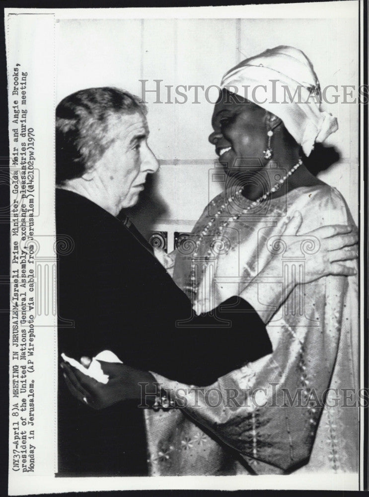 1970 Press Photo Israeli PM Golda Meir &amp;  Angie Brooks,pres of UN Gen Assembly - Historic Images