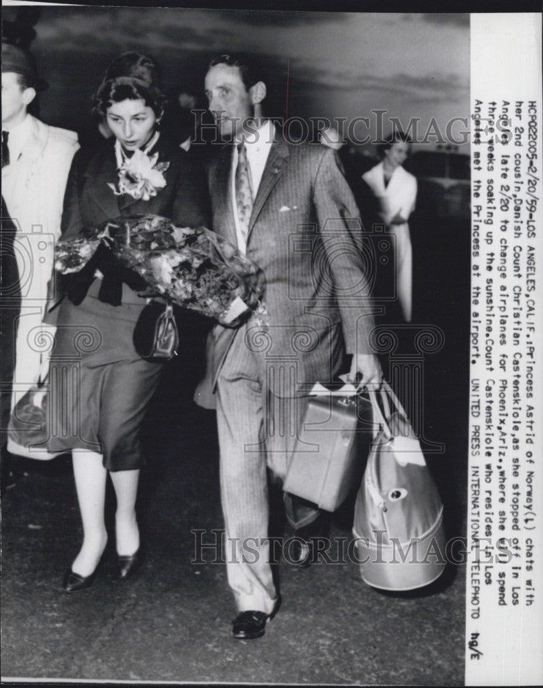 1959 Press Photo Princess Astrid of Norway &amp; Danish Count C Castenskiole - Historic Images