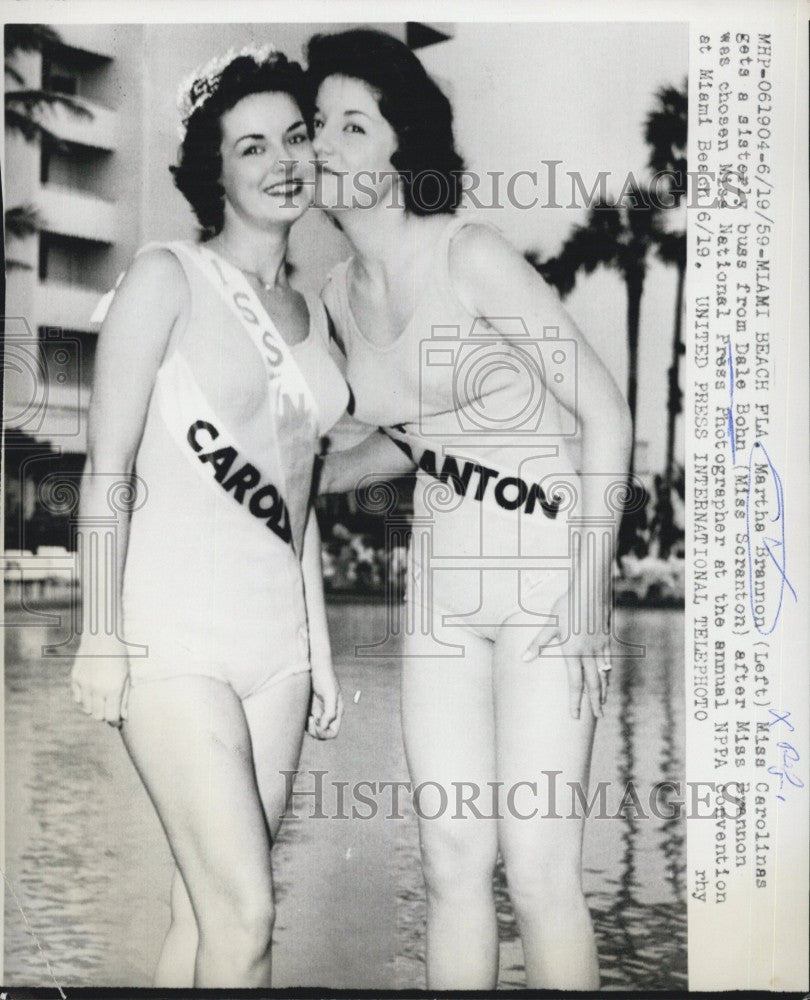 1959 Press Photo Miss Carolina, Martha Brannon &amp; Dale Bohn ,Miss Scranton - Historic Images