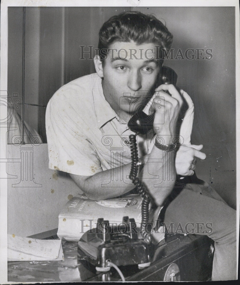 1957 Press Photo Man on Phone - Historic Images