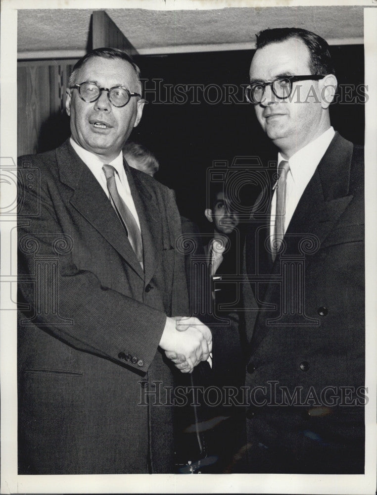 1956 Press Photo Arkady Sobolev &amp; Dr Peter KOS of the Soviet Union - Historic Images