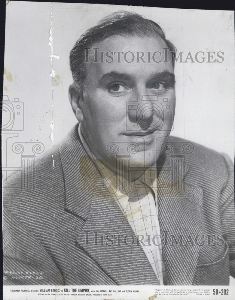 1950 Press Photo Actor William Bendix in Kill the umpire - Historic Images