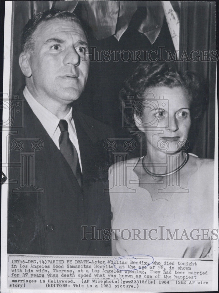 1951 Press Photo Actor William Bendix and His WIfe Tess - Historic Images