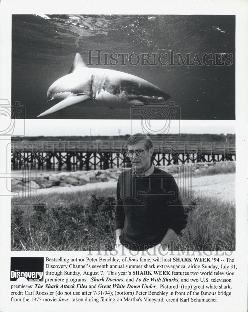 Press Photo Author Peter Benchley will host Shark Week &#39;94 - Historic Images