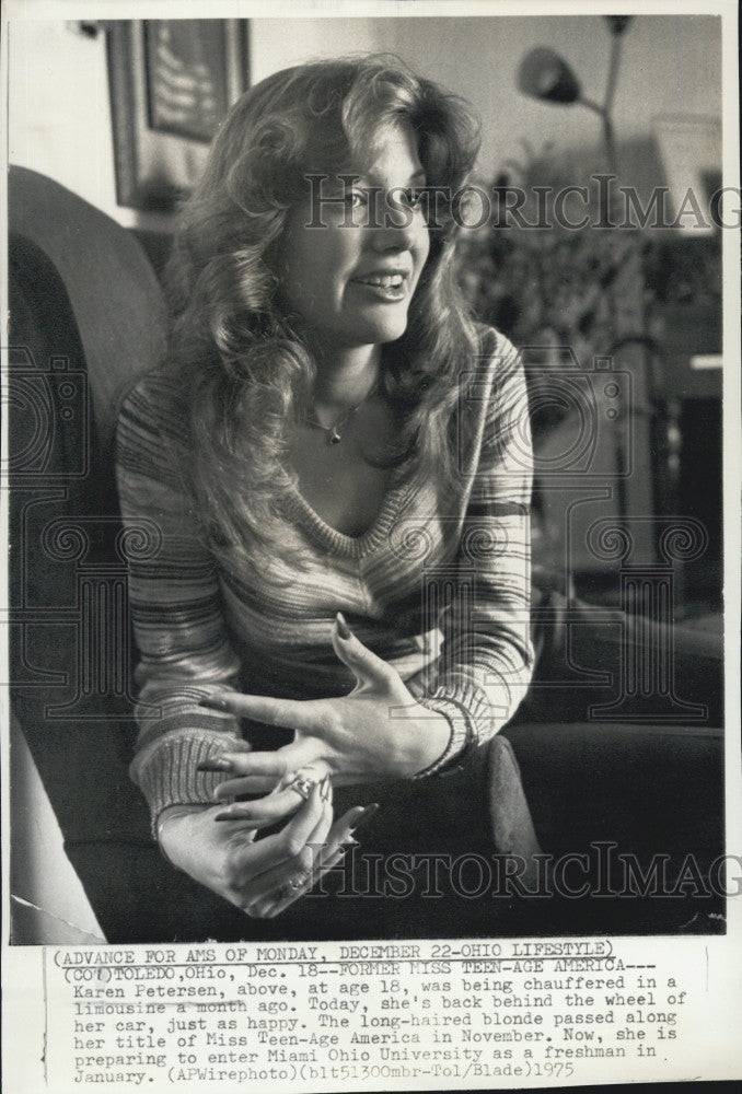 1975 Press Photo Former Miss Teen America Karen Petersen Returns To Normal Life - Historic Images