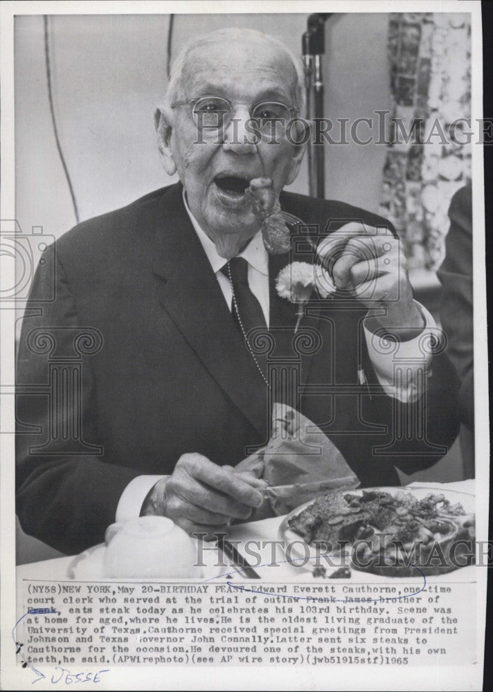 1965 Press Photo Edward Everett Cauthorne Celebrates 103rd Birthday - Historic Images