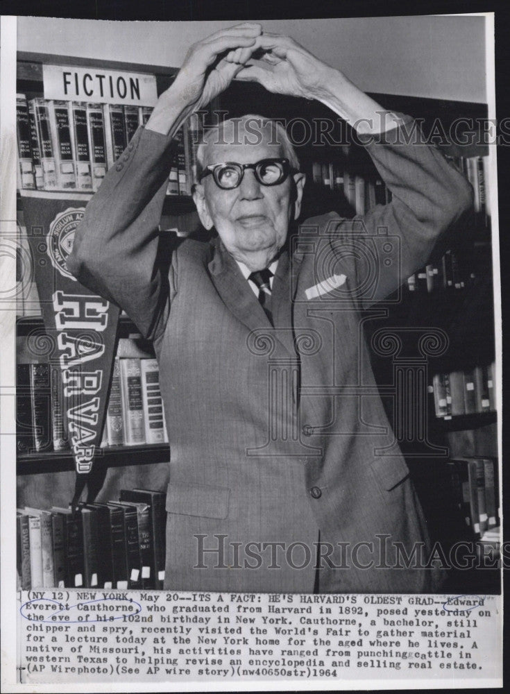 1964 Press Photo Edward Everett Cauthorne Celebrates 102nd Birthday - Historic Images