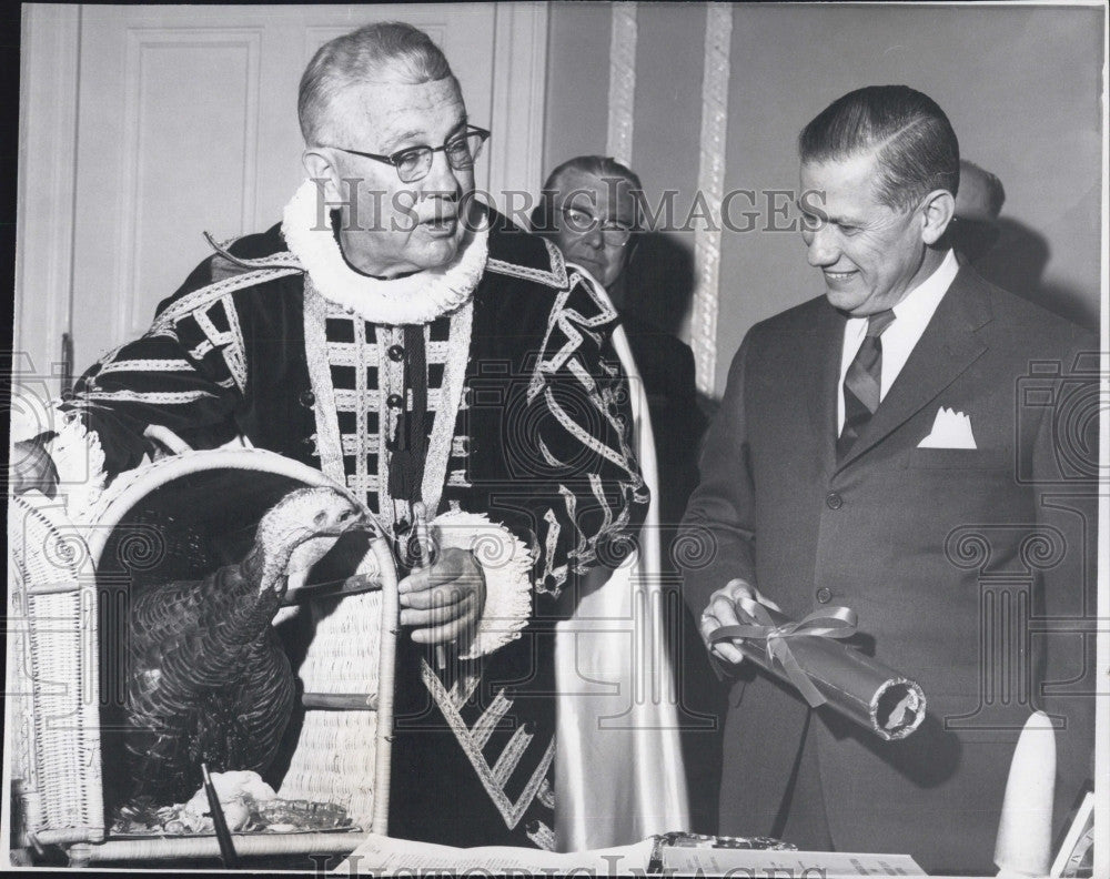 1961 Press Photo Gov. John A. Volpe presented live turkey by John J. Wicker Jr. - Historic Images