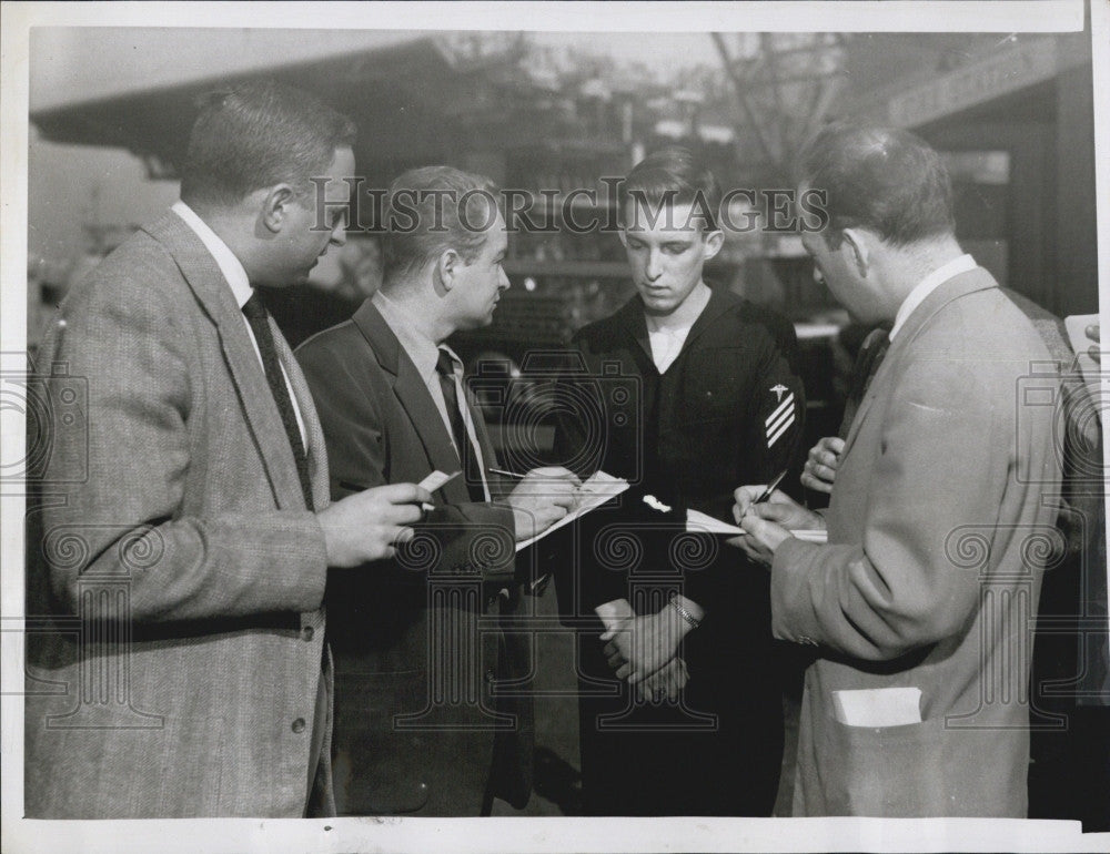 1953 Press Photo HN Corpsman Norman Lortie Interviewed By Press - Historic Images