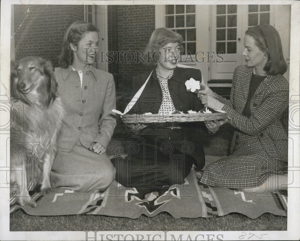 1950 Press Photo Putnam, Anne Saetarstall, Catherine Hannim With Flowers - Historic Images