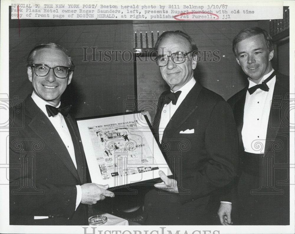 1987 Press Photo Boston Herald publisher Pat Purcell with Park Plaza Hotel owner - Historic Images