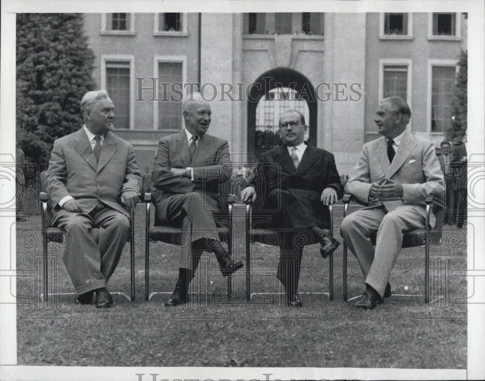 1955 Press Photo Eisenhower, Bulganin, Faure, Eden in Peace Talks in Geneva - Historic Images