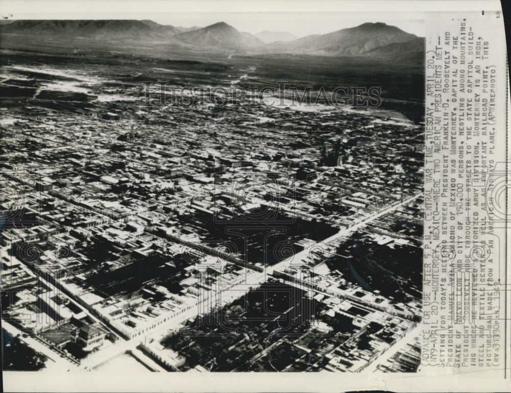 1943 Press Photo Aerial View of the Capital of the State of Nuevo Leon (Mexico) - Historic Images