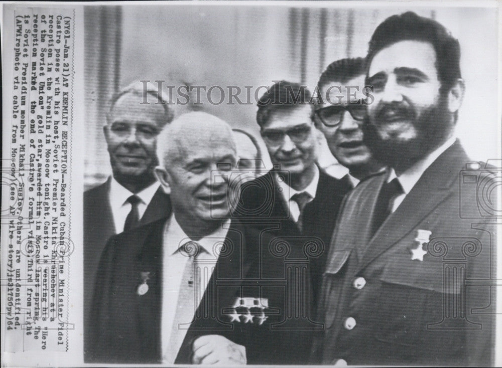 1964 Press Photo Cuban Prime Minister Fidel Castro with Soviet Premier Nitita - Historic Images