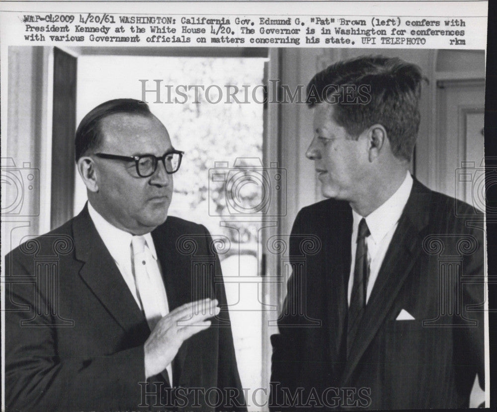 1961 Press Photo President John F. Kennedy &amp; California Gov. Edmund G. Pat Brown - Historic Images