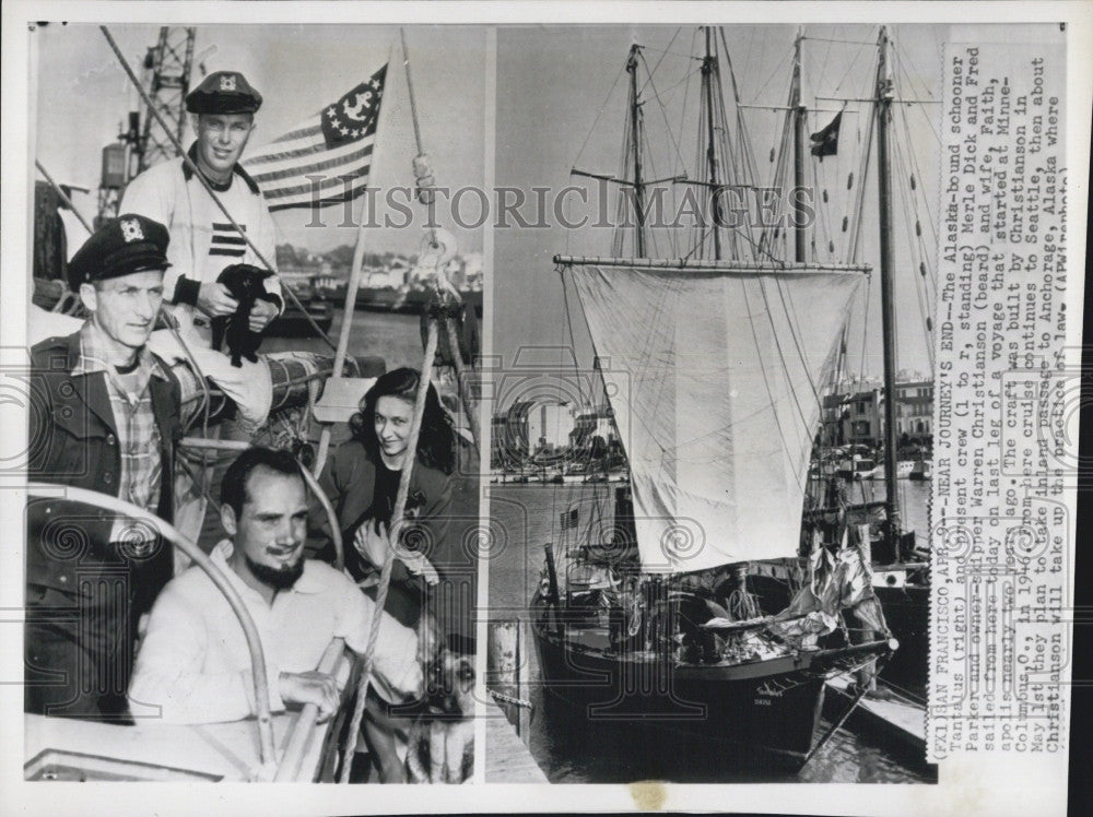 1949 Press Photo Mr. and Mrs. Warren Christianson and two-member crew - Historic Images