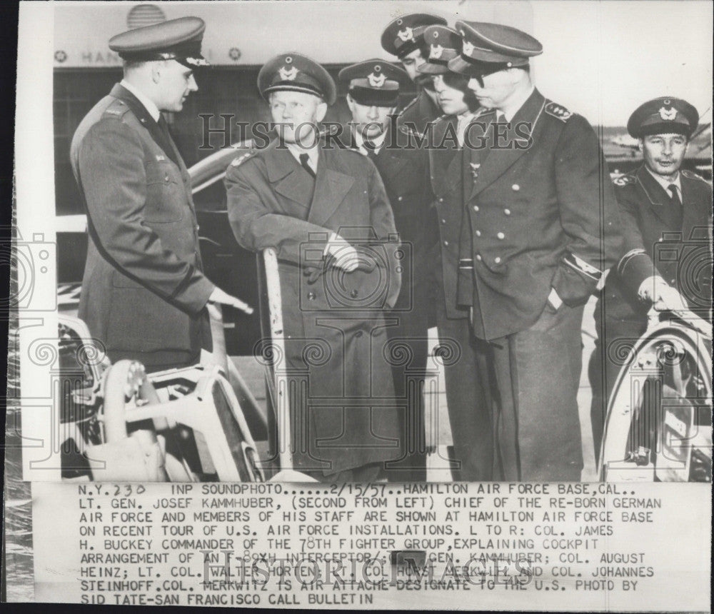 1957 Press Photo Lt. Gen. Josef Kammhuber, Col. J. Buckley, Col. A. Heinz - Historic Images